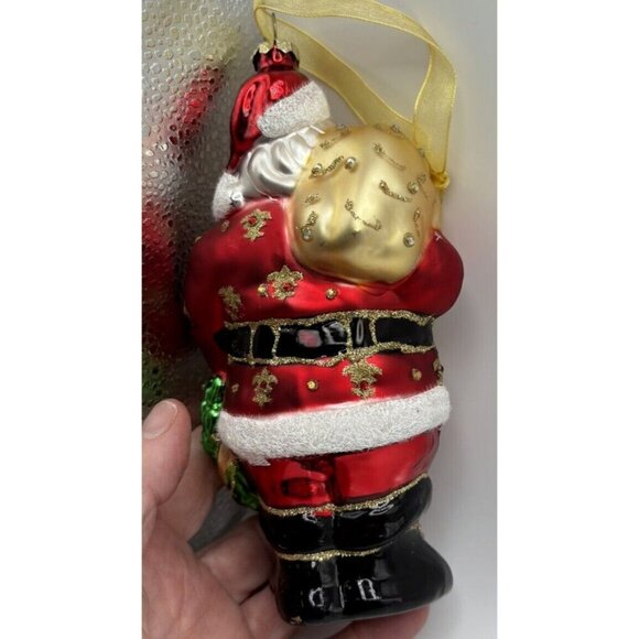 Santa Mouth Blown Hand Painted Christmas Glass Ornament Vintage with Crystals - Picture 5 of 13